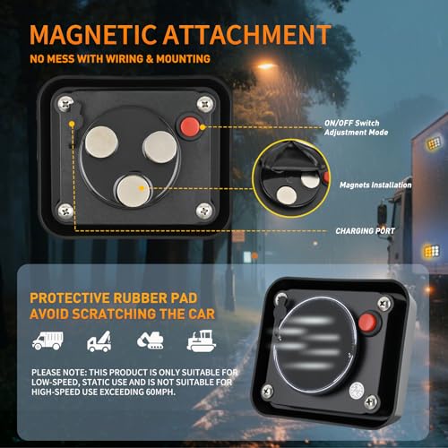 Nilight 12LED Magnetic Wireless Trailer Lights 2PCS Rechargeable Portable Hazard Beacon Warning Light Amber and White Emergency Strobe Light for Trucks Trailers Vehicles Cars Bus Surface Mount - color: 12LED Amber White
