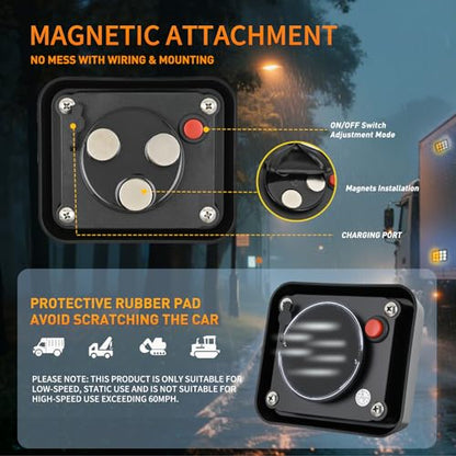 Nilight 12LED Magnetic Wireless Trailer Lights 2PCS Rechargeable Portable Hazard Beacon Warning Light Amber and White Emergency Strobe Light for Trucks Trailers Vehicles Cars Bus Surface Mount - color: 12LED Amber White