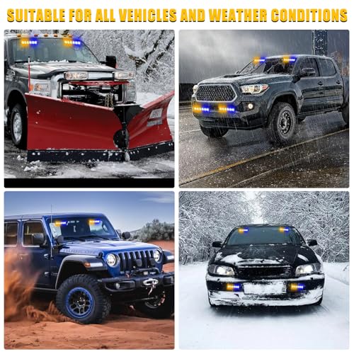 2X 6.1 inch Emergency Strobe Lights Amber/Blue 12 LED Warning Flashing Safety Dash Front/Rear Windshield Lights Grill Surface Mount for Police Firefighter Ambulance Vehicles Trucks - color: Amber/Blue