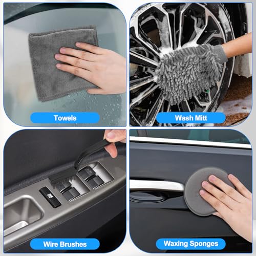 THINKWORK Car Detailing Kit, Car Detailing Brush Set, Car Cleaning Drill Brush Kit with Extension Pole, Professional Auto Detailing Supplies for Automobile Interior Exterior Wheels - size: 27PCS