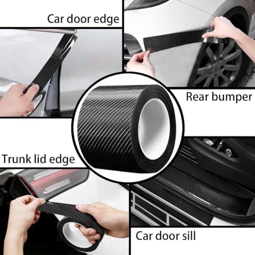 Automotive Car Door Edge Entry Guards Door Sill Protector Strip 5D Carbon Fiber Vinyl Wrap Film Paint Threshold Scuff Plate Protectors Anti-Collision for Most Vehicles (Black, 2.7in*33FT) - size: 2.7in*33FT