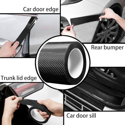Automotive Car Door Edge Entry Guards Door Sill Protector Strip 5D Carbon Fiber Vinyl Wrap Film Paint Threshold Scuff Plate Protectors Anti-Collision for Most Vehicles (Black, 2.7in*33FT) - size: 2.7in*33FT