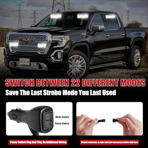 2X 6.1 inch White Emergency Strobe Lights 12 LED Hazard Warning Flashing Safety Dash Side/Front/Rear Windshield Lights Grill Surface Mount for Construction Vehicles Tow/Plow Trucks - color: White
