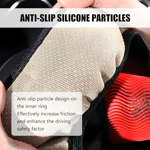 Elastic Stretch Car Steering Wheel Cover, Breathable No Inner Ring Vehicle Steering Wheel Protector, 15 Inch Ice Silk Anti Slip Automotive Accessories, Universal Fit (Black/Red) - color: Black/Red