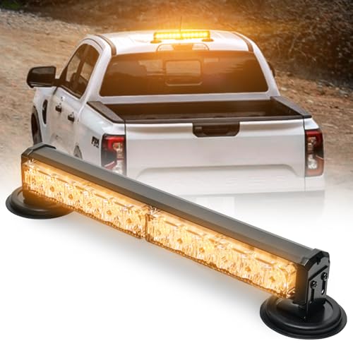 14 in Battery Powered Emergency Strobe Lights Bar Wireless Rooftop Mini Hazard Flashing LED Beacon Warning Light w/Magnetic Base for Construction Vehicles Work Trucks Snow Plow (Amber) - color: Amber