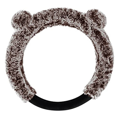 BDK Bear Fur Steering Wheel Cover, Plush Faux Fur Fuzzy Steering Cover for Car Truck Van SUV, Standard Size Fits Wheels 14.5-15 in Diameter, Brown with Ears - color: #13 Brown with Ears, size: Fits 14.5 - 15" Sw