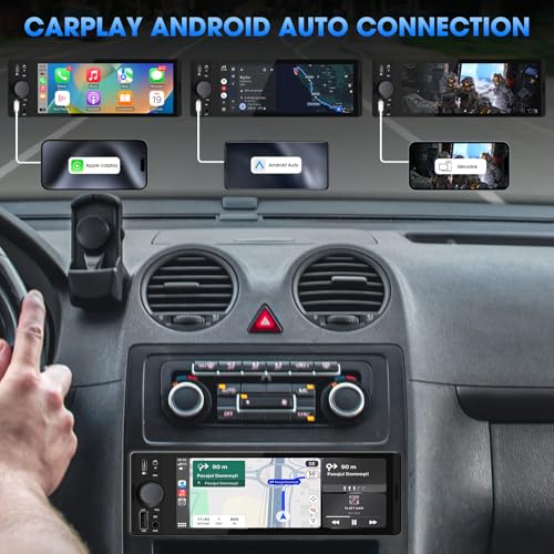 Single Din CarPlay Stereo: Android Auto Touchscreen Car Radio for Classic Vehicles - 6.5 Inch IPS Display GPS Navigation Voice Control Bluetooth AM FM Type-C Charge USB AUX