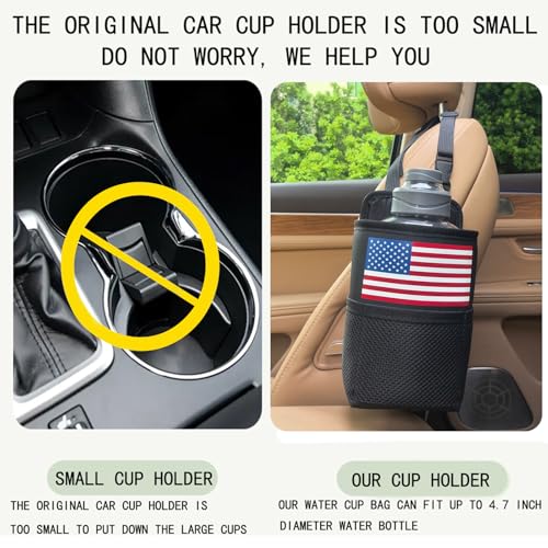 Large Car Cup Holder Expander, Fits Large 24/36/40/46oz Water Bottles, Big Drinks Holder Bag- Universal Auto Vehicle for Cars, SUV & Truck RV's Golf-carts (Black-US Flag) - color: Black-US FLAG