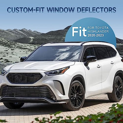 Rain Guards Fit for Toyota Highlander 2020 2021 2022 2023 2024 2025 2026 L LE XLE XSE Limited Platinum Hybrid, Durable Tape on Side Windows Deflectors 2020-2026 Highlander Rain Guard Black - 6 PCS - size: Fit for Toyota Highlander 2020-2026