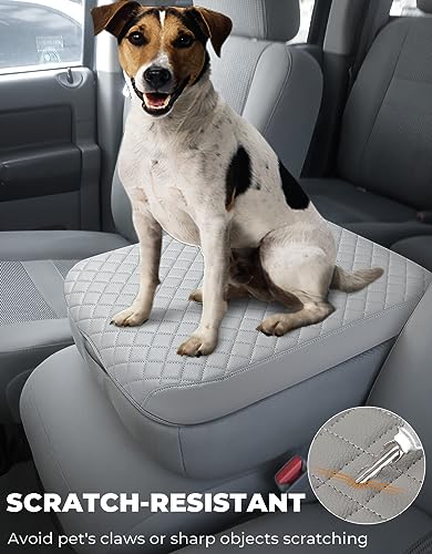 ISSYAUTO Center Console Cover Compatible with 2002-2012 Ram 1500 2500 3500 Jump Seat Console, Leather Armrest lid Cover Arm Rest Covering for Car, Durable Middle Console Cover, Gray