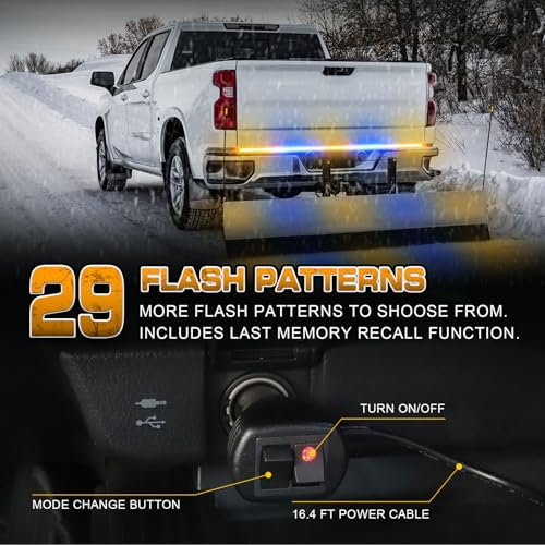XRIDONSEN 60 inch Amber Blue Truck Tailgate Strobe Lights Strip 360 LED Tail Light Bar Flashing Warning Hazard Safety Rear Emergency Lights for Tow Plow Trucks Construction Vehicles Pickup Trailer - color: Amber/Blue