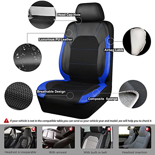 CAR PASS Air Mesh Leather Car Seat Covers Full Set, Waterproof Car Floor Mats, Sporty Steering Wheel Cover 14.5-15in, Universal Fits for 95% Cars Truck SUV (Black and Blue) - color: Blue