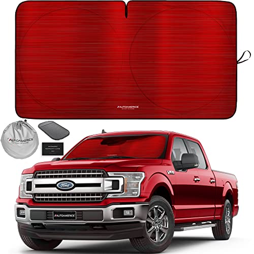 Autoamerics 1-Piece Windshield Sun Shade - Metallic Red Foldable Car Front Window Sunshade for Most Cars SUV Truck Heat Blocker Visor Protector Blocks Max UV Rays and Keeps Your Vehicle Cool - X-Large - color: Metallic Red, size: X-LARGE = 66 x 36 inches