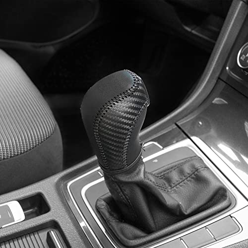 JIECHEN Auto Car Leather Gear Shift Knob Cover for Golf Jetta Passat Tiguan Atlas Beetle GLI Eos CC Sportwagen Jetta Hybrid R GTI Accessories (Black) - color: Black