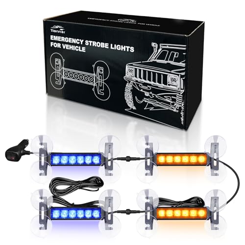4X 6.1 inch Emergency Strobe Lights 24 LED Hazard Warning Flashing Safety Dash Front/Rear/Side Windshield Deck Split Lights for Construction Vehicles Tow/Plow Trucks (Amber/Blue) - color: Amber/Blue