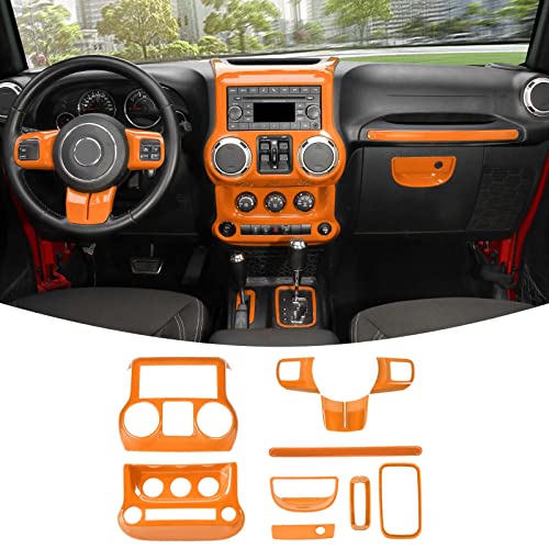 RT-TCZ for Jeep JK Interior Trim Kit Orange, JKU Center Console Dashboard Panel Trim Cover for Jeep Wrangler JK JKU 2011-2017 Orange Interior Accessories 10pcs - color: orange