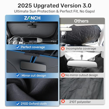 2025 Upgraded Zanch Car Front Windshield Sun Shade - Ultimate UV Protection & Heat Reduction|Innovative No Light Leakage Technology|Foldable Design for RV/Thor, 3X-Large(102'' x 51'') - size: 3XL-RV/BUS/Semi