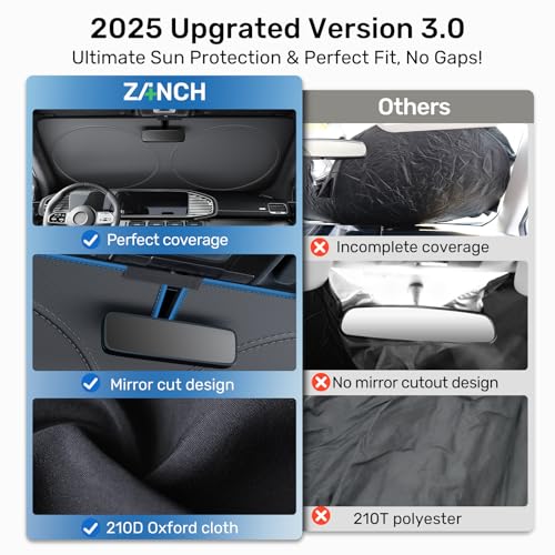 2025 Upgraded Zanch Car Front Windshield Sun Shade - Ultimate UV Protection & Heat Reductionlinnovative No-Light Leakage TechnologylFoldable DesignlPerfect Fit for Sedans Mini SUVs, Medium(64"X32") - size: M - SUV/Sedan/Hatchback