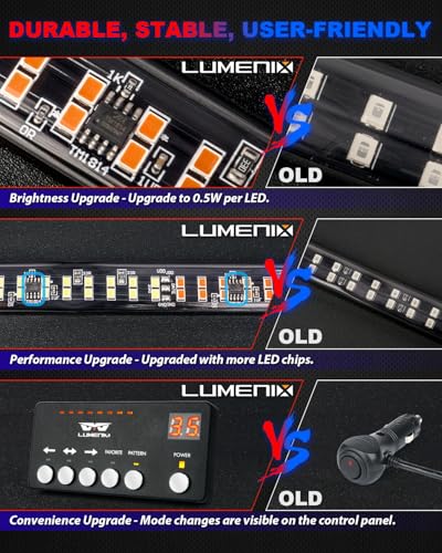 LUMENIX 49" Inch Strobe Light Strips, Back Window | Tailgate Red Blue Emergency Warning Flashing Police Double Row LED Strip Lights Bar w/Controller for Responder POV Cop Vehicles Trucks SUVs - 1PC - color: Red Blue