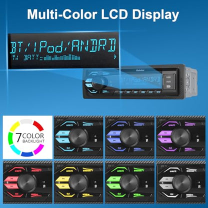 Single DIN Multimedia Car Stereo Radio,7 Character LCD,Bluetooth with Hands Free Calling & Music Streaming,USB Playback & AUX Input,AM/FM Radio Receiver Wireless Remote Control