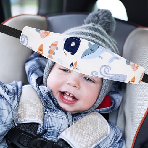HESTYA 2 Pcs Carseat Head Support Toddler, Stroller Seat Headrest for Sleeping Traveling, Neck Relief Headband Strap for Kids Children Toddler Infant(Ocean Animals) - color: Ocean Animals