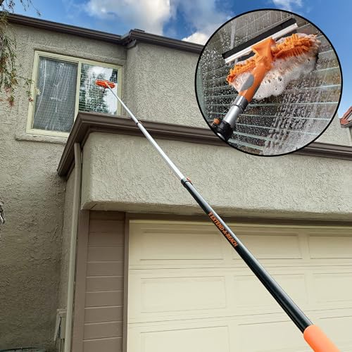 5-18 ft Window Washing Kit (24+ Foot Reach) // Window Cleaning Tool & Window Washer Squeegee with Telescopic Extension Pole // Best Indoor Outdoor Equipment - size: 18 feet