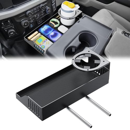 All Metal Front Center Seat Headrest Organizer Compatible with 2011-2025 2026 Ford F150 F250 F350 F450 F550 F650 Accessories, Compartment Tray Container Storage Box with Cup Holder(Jump Seat Only) - style: Organizer with Cup Holder