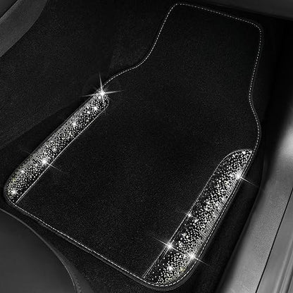 CAR PASS Bling Car Mats Shining Diamond Carpet Crystal Rhinestone Sparkly Glitter Floor Mats with Anti-Slip PVC Pad Universal Fit Automotive SUV,Sedan,Van,4pcs for Girl Women, Black Sliver Diamond - color: AB Silver