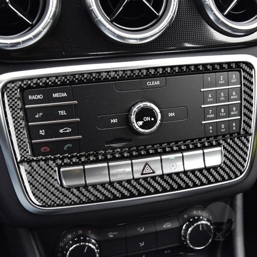 Real Carbon Fiber Center Console Radio Warning Light Buttons Control Trim Panel Frame Sticker Cover Interior Trim Decal Compatible With Benz CLA C117 2014-2018 GLA X156 2015-2019 Accessories Black - A - color: Center Console Radio Warning Light Buttons Co