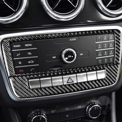Real Carbon Fiber Center Console Radio Warning Light Buttons Control Trim Panel Frame Sticker Cover Interior Trim Decal Compatible With Benz CLA C117 2014-2018 GLA X156 2015-2019 Accessories Black - A - color: Center Console Radio Warning Light Buttons Co