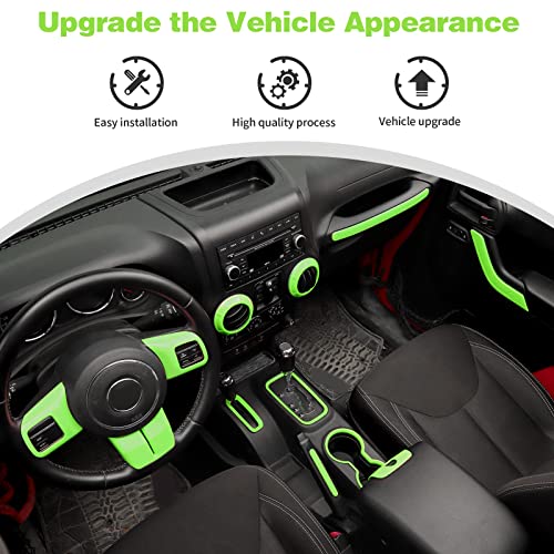 CheroCar 18PCS Interior Trim Kit for Jeep Wrangler JK JKU 2011-2018 4 Door,Steering Button Frame, Air Conditioning Vent Trim Cup Holder Cover,Gear Shift Knobs Frame,Light Green… - color: Light Green