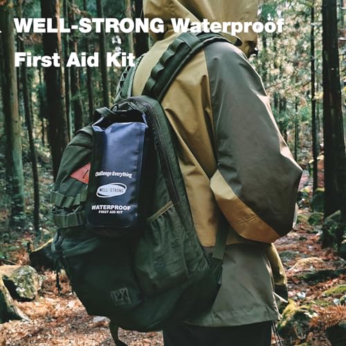Boat First Aid Kit Waterproof, WELL-STRONG Marine Emergency Kit with Roll Top Dry Bag for Boating Fishing Kayaking – Water-Resistant Contents for Camping & Beach（Black） - color: Ws011-black