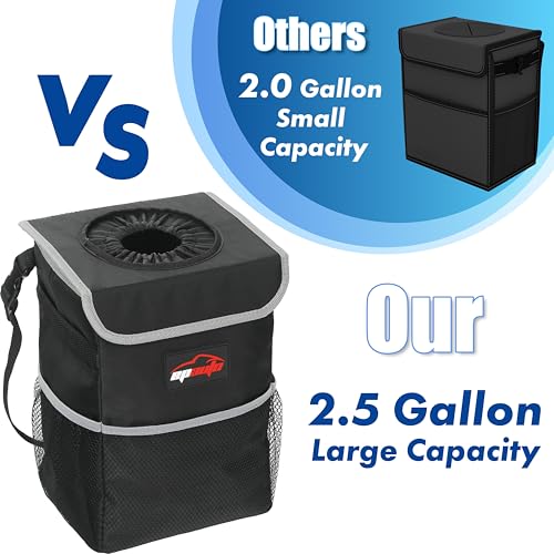 EPAuto Waterproof Car Trash Can with Lid and Storage Pockets, 2.5 Gallon, Black - color: Black
