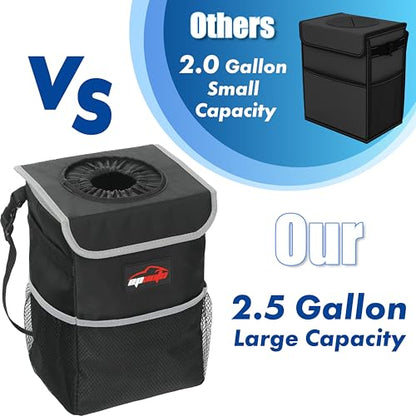EPAuto Waterproof Car Trash Can with Lid and Storage Pockets, 2.5 Gallon, Black - color: Black