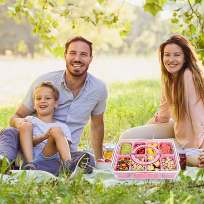 Divided Serving Tray with Lid and Handle, 8 Compartments Snack Box, Portable Platter for Candy Fruits Nuts, Snack Party Entertaining Picnic - color: Pink-new-1