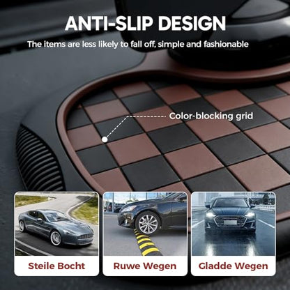 Multifunction Car Anti Slip Mat, 360° Rotatable Phone Holder Dashboard Pad with Temporary Parking Number, Anti Skid Organizer for Phone Sunglasses Keys (Black-Gray Checkered Pattern) - color: Black-Gray Checkered Pattern
