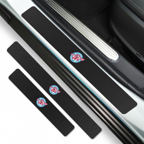 ZORAPULZE 4PCS Car Door Sill Protector Carbon Fiber Scratch Resistant Sticker Anime Cartoon Dog Door Entry Guard Scuff Plate Film for Cars SUVs Off-Road, Universal Trim Accessories (HappiDog) - color: Ha Dog