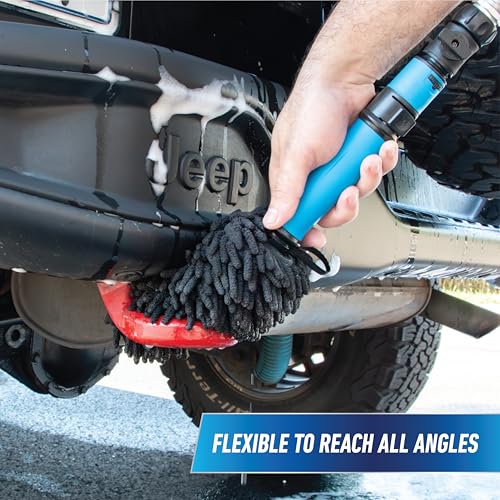 Unger 7” Hydropower Wheel & Detail Brush with Adjustable On/Off Water Control Valve for Car and Auto Cleaning, Non-Scratch Microfiber Sleeve, Machine Washable, Flexible for Rims, Tires, and Wheels