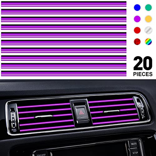 20 Pieces Universal Car Air Conditioner Vent Trim Decoration Strip Accessories, Waterproof Flexible Shiny Auto Car Interior Accessories for All Air Vent Outlet - color: C-Purple - 20 Pieces