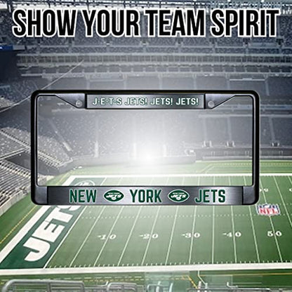 NFL New York Jets J-E-T-S Jets! Jets! Jets! Black Chrome License Plate Frame - 2-Screw Mount - color: Jets