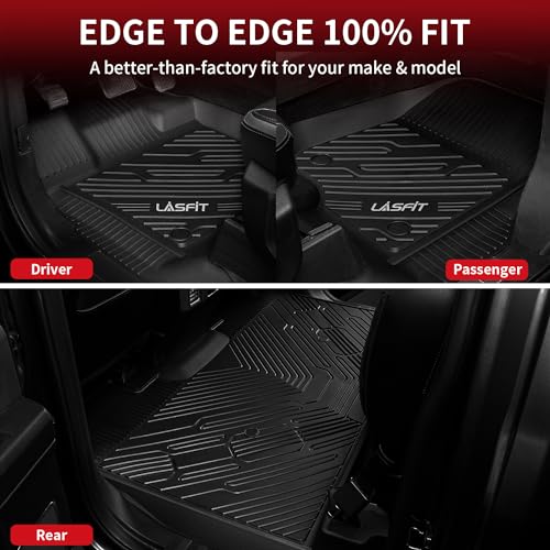LASFIT Floor Mats for Ford F-150 2015-2026 | F150 Lightning 2022-2025 SuperCrew (Rear w/o Fold Flat Storage) Carpet Floor All Weather Protector TPE Truck Liners- 1st & 2nd Row, 3pcs Black - style: 1) F-150 SuperCrew| 15-26 | 2Rows w/o FF Storage