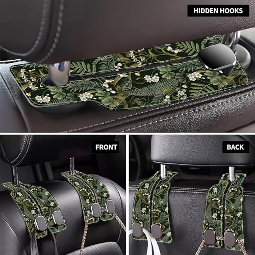 Purse Hook for Car White Flowers Berries and Leaves 1 Pack Headrest Back Seat Hook Premium Leather Double Metal Hanger Storage Pack Bag Purse Holder Car Accessories - color: White Flowers Berries and Leaves