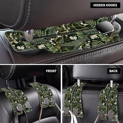 Purse Hook for Car White Flowers Berries and Leaves 1 Pack Headrest Back Seat Hook Premium Leather Double Metal Hanger Storage Pack Bag Purse Holder Car Accessories - color: White Flowers Berries and Leaves