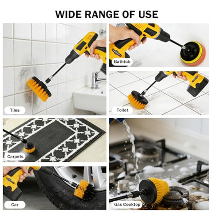 18PCS Drill Brush Attachments Set, Power Cleaning Scrub Brushes with Scrub Pads, Sponge, Extend Long Attachment, Cleaning Brush Supplies for Bathroom Bathtub, Grout, Tile, Sinks, Corners, Car Wheel