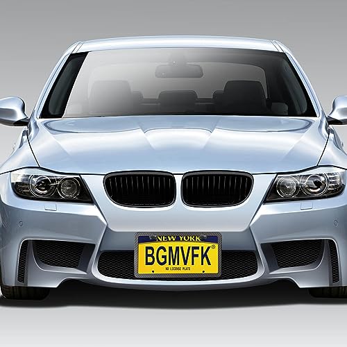 BGMVFK Black Carbon Fiber License Plate Frame- Rust Proof Aluminum Slim Car Tag Holder, Heavy Duty Plate Mount Kit- Screws, Caps Cover, Rattle Proof Pads, 2 Pack for Front & Rear