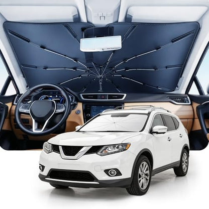 DMJN Umbrella Windshield Sun Shade for Nissan Rogue (2021-2026), Car Sunshade for Front Windshield [Nano Ice-Crystal Coatings] UPF50+ Heat & UV Block, Protect Interior & Keep Cooler - size: For | Nissan Rogue (2021-2026)