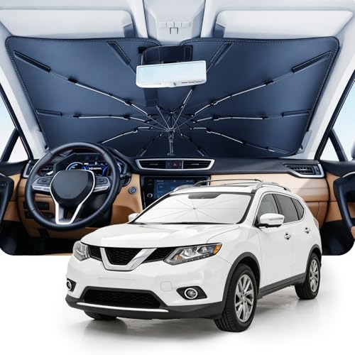 DMJN Umbrella Windshield Sun Shade for Nissan Rogue (2021-2026), Car Sunshade for Front Windshield [Nano Ice-Crystal Coatings] UPF50+ Heat & UV Block, Protect Interior & Keep Cooler - size: For | Nissan Rogue (2021-2026)