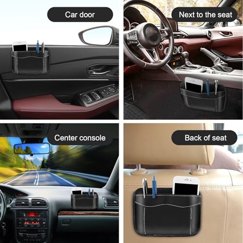 Car Seat Side Pocket Organizer, PU Leather Small Car Storage Pocket Bag, Automotive Gap Organizer Bag Seat Gap Filler for Phone, Keys, Registration (Black)