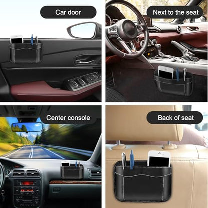 Car Seat Side Pocket Organizer, PU Leather Small Car Storage Pocket Bag, Automotive Gap Organizer Bag Seat Gap Filler for Phone, Keys, Registration (Black)
