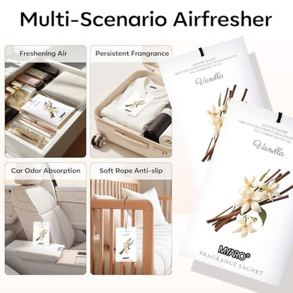 MYARO 12 Packs Vanilla Scented Sachets for Drawer and Closet, Long-Lasting Closet Sachet Bags Drawer Deodorizers Fresh Scents, Home Fragrance for Lover - color: Vanilla